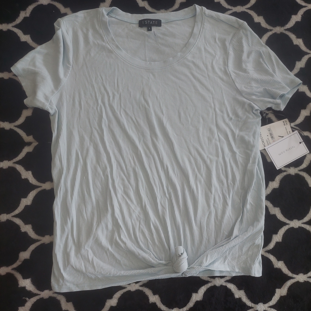 1. State‎ Women's Light Blue Knot Front Top